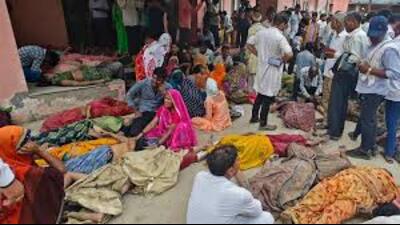 Relatives mourn next to the bodies of their relatives outside a hospital in Hathras district. (File Photo)