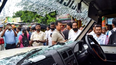 Adhikari's reaction comes after his convoy of was allegedly attacked in Cooch Behar on Tuesday. (PTI) Adhikari's reaction comes after his convoy of was allegedly attacked in Cooch Behar on Tuesday. (PTI)