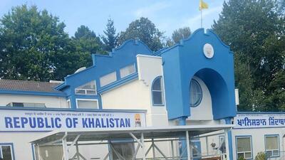 The controversial signage on a structure at the Guru Nanak Sikh Gurdwara in Surrey, British Columbia, Canada. (Supplied photo) The controversial signage on a structure at the Guru Nanak Sikh Gurdwara in Surrey, British Columbia, Canada. (Supplied photo)
