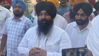 Punjab minister Harjot Singh Bains at the Golden Temple complex in Amritsar as he appeared before the Akal Takht on Wednesday. (HT Photo)