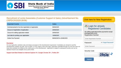 SBI Clerk registration begins for 6589 vacancies (Official website, screenshot) SBI Clerk registration begins for 6589 vacancies (Official website, screenshot)