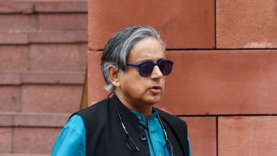 Congress MP Shashi Tharoor at Parliament premises during the ongoing monsoon session, in New Delhi on Friday. (ANI) Congress MP Shashi Tharoor at Parliament premises during the ongoing monsoon session, in New Delhi on Friday. (ANI)
