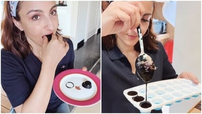 Soha Ali Khan tries her hand at making chocolates. Soha Ali Khan tries her hand at making chocolates.