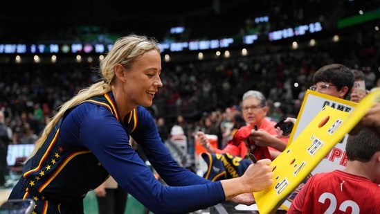Sophie Cunningham, who had been outspoken on social media about fans hurling the toys on the court, was close to the lane when the incident in Los Angeles happened, with 2:05 remaining in the second quarter. (Getty Images via AFP)