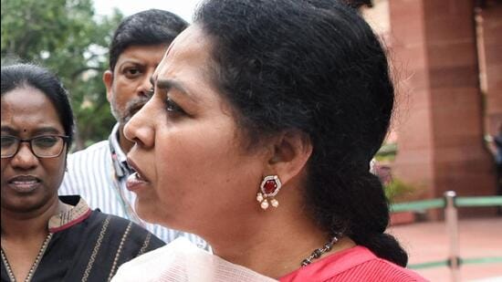 Congress lawmaker R Sudha at Parliament after the snatching on Monday. (ANI)