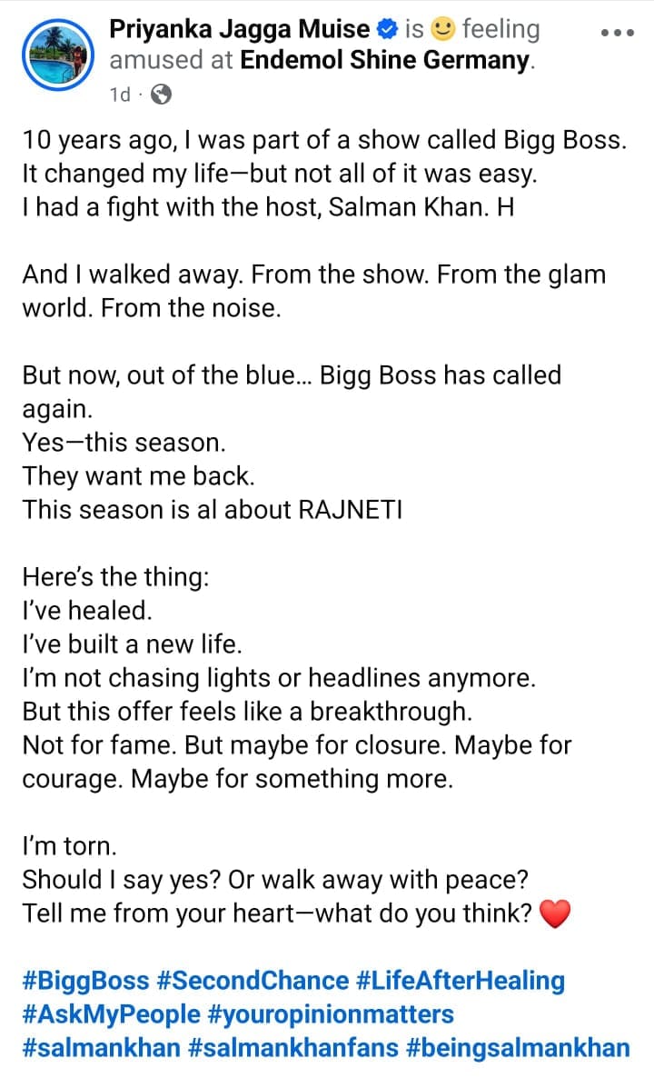 Priyanka's Facebook post. Priyanka's Facebook post.