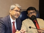 AIFF president Kalyan Chaubey (left) addresses the media on Thursday. (AIFF)