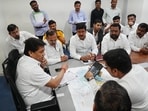 On Thursday, PMRDA Metropolitan commissioner Yogesh Mhase met with farmers at the Aundh office to discuss land acquisition for the proposed infrastructure projects. (HT PHOTO)