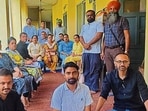 The staff of LR DAV College protesting over long-pending salaries in Jagraon on Thursday. (HT Photo) The staff of LR DAV College protesting over long-pending salaries in Jagraon on Thursday. (HT Photo)