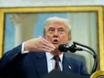 President Donald Trump speaks in the Oval Office in Washington.