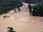 A flood-hit area in Dharali of Uttarkashi district in Uttarakhand, Wednesday, August 6