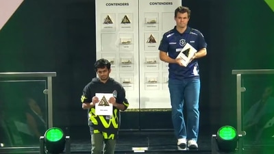 Nihal Sarin and Magnus Carlsen during the Esports World Cup. Nihal Sarin and Magnus Carlsen during the Esports World Cup.