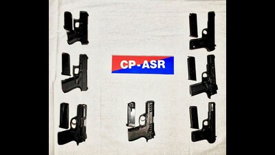 Amritsar Commissionerate Police arrested four persons involved in cross-border arms smuggling and recovered seven pistols (including PX5 9mm, Glock 9mm and .30-bore), on Thursday. (Sourced) Amritsar Commissionerate Police arrested four persons involved in cross-border arms smuggling and recovered seven pistols (including PX5 9mm, Glock 9mm and .30-bore), on Thursday. (Sourced)