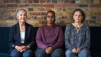 Marji Mansfield, Zahra Ali, and Alice Clark were arrested for joining a demonstration in support of Palestine Action. (AFP) Marji Mansfield, Zahra Ali, and Alice Clark were arrested for joining a demonstration in support of Palestine Action. (AFP)