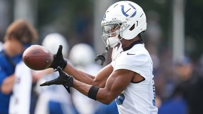 Indianapolis Colts wide receiver Adonai Mitchell (10) makes a catch during practice at the NFL football team's training camp in Westfield, Ind., Friday, July 25, 2025. (AP Photo/Michael Conroy) Indianapolis Colts wide receiver Adonai Mitchell (10) makes a catch during practice at the NFL football team's training camp in Westfield, Ind., Friday, July 25, 2025. (AP Photo/Michael Conroy)