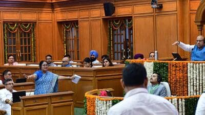 Delhi CM Rekha Gupta with her cabinet colleagues during monsoon session of Delhi legislative assembly on Thursday. (Hindustan Times) Delhi CM Rekha Gupta with her cabinet colleagues during monsoon session of Delhi legislative assembly on Thursday. (Hindustan Times)