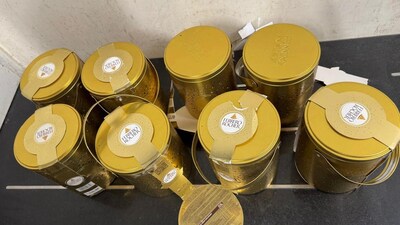 Eight boxes labelled as Ferrero Rocher chocolates, suspected to contain cocaine, seized at IGI Airport. (X-@AirportGenCus) Eight boxes labelled as Ferrero Rocher chocolates, suspected to contain cocaine, seized at IGI Airport. (X-@AirportGenCus)