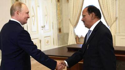NSA Ajit Doval met President Vladimir Putin at the Kremlin after his wide-ranging discussions with Russian Security Council Secretary Sergey Shoigu. (X/RusEmbIndia/FILE Photo) NSA Ajit Doval met President Vladimir Putin at the Kremlin after his wide-ranging discussions with Russian Security Council Secretary Sergey Shoigu. (X/RusEmbIndia/FILE Photo)