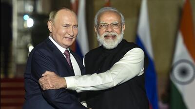 Prime Minister Narendra Modi receives Russian President Vladimir Putin for a meeting at Hyderabad House in New Delhi in December 2021. (PTI FILE IMAGE) Prime Minister Narendra Modi receives Russian President Vladimir Putin for a meeting at Hyderabad House in New Delhi in December 2021. (PTI FILE IMAGE)