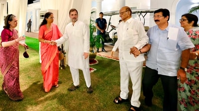 LoP in the Lok Sabha and Congress leader Rahul Gandhi with party leader Sonia Gandhi, NCP (SP) chief Sharad Pawar, his daughter and party leader Supriya Sule and other INDIA bloc leaders during a dinner meet, in New Delhi. (AICC) LoP in the Lok Sabha and Congress leader Rahul Gandhi with party leader Sonia Gandhi, NCP (SP) chief Sharad Pawar, his daughter and party leader Supriya Sule and other INDIA bloc leaders during a dinner meet, in New Delhi. (AICC)