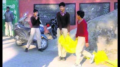 The incident sparked widespread public outrage after visuals of the students doing physical labour for an ongoing construction project went viral. (HT Photo) The incident sparked widespread public outrage after visuals of the students doing physical labour for an ongoing construction project went viral. (HT Photo)