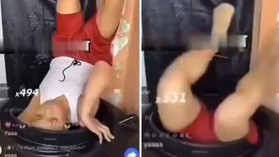 Man performing the dangerous 'TikTok Water Tank Challenge.' (X) Man performing the dangerous 'TikTok Water Tank Challenge.' (X)