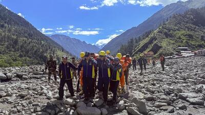 Uttarkashi: Rescue operation underway following flash floods triggered by a cloudburst at Dharali region, in Uttarkashi district of Uttarakhand, Thursday (PTI) Uttarkashi: Rescue operation underway following flash floods triggered by a cloudburst at Dharali region, in Uttarkashi district of Uttarakhand, Thursday (PTI)