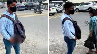 The woman claimed the man began circling her near Rajiv Chowk on the Delhi-Jaipur highway as she waited for her cab. (X/Kiransuresh04) The woman claimed the man began circling her near Rajiv Chowk on the Delhi-Jaipur highway as she waited for her cab. (X/Kiransuresh04)