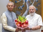 Prime Minister Narendra Modi with Gujarat Governor Acharya Devvrat during a meeting in New Delhi.
Prime Minister Narendra Modi with Gujarat Governor Acharya Devvrat during a meeting in New Delhi.