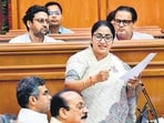 Delhi CM Rekha Gupta with her cabinet colleagues during monsoon session of Delhi Legislative assembly. (HT Photo)
