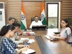Haryana chief secretary Anurag Rastogi chairing a meeting in Chandigarh on Thursday. (Sourced) Haryana chief secretary Anurag Rastogi chairing a meeting in Chandigarh on Thursday. (Sourced)