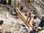 ITBP personnel rescue stranded Kailash Yatra pilgrims from cloudburst-hit Kinnaur, in Himachal Pradesh. (PTI)
