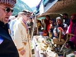 Jammu and Kashmir Chief Minister Omar Abdullah visits a stall during National Tribal Festival-2025, at Gurez Valley in Bandipora on Thursday. (ANI)