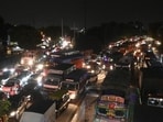The jam on Ring Road near Maharani Bagh on Friday night. (Sanjeev Verma/HT Photo) The jam on Ring Road near Maharani Bagh on Friday night. (Sanjeev Verma/HT Photo)