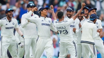Indian players celebrate after defeating England by 6 runs in the 5th test match, at Kennington Oval stadium in London (@BCCI X) Indian players celebrate after defeating England by 6 runs in the 5th test match, at Kennington Oval stadium in London (@BCCI X)