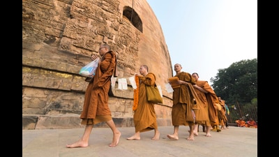 Buddhist monks, followed by pilgrims, circle the Dhamekh Stupa, the birthplace of Buddhism at the biggest and oldest Buddhist Stupa in Sarnath, India (Getty Images) Buddhist monks, followed by pilgrims, circle the Dhamekh Stupa, the birthplace of Buddhism at the biggest and oldest Buddhist Stupa in Sarnath, India (Getty Images)