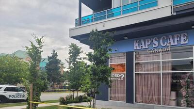 Kap’s Cafe in Surrey, British Columbia, which was fired at by unknown persons in the early hours of Thursday. (Sameer Kaushal/NewsDerby)