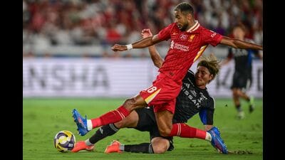Liverpool's Cody Gakpo (left) fights for the ball during a friendly match with Japan's J-League team Yokohama F, in July. (AFP) Liverpool's Cody Gakpo (left) fights for the ball during a friendly match with Japan's J-League team Yokohama F, in July. (AFP)