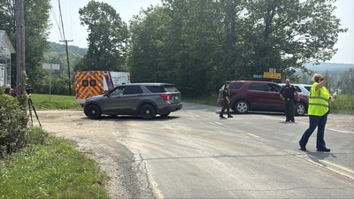 This image provided by WNEP shows police near the scene of a shooting where two state troopers were injured, Thursday, Aug. 7, 2025 near the village of Thompson in Susquehanna County, Pa. (WNEP via AP) (AP) This image provided by WNEP shows police near the scene of a shooting where two state troopers were injured, Thursday, Aug. 7, 2025 near the village of Thompson in Susquehanna County, Pa. (WNEP via AP) (AP)