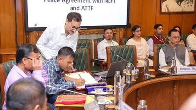 The agreement with the two militant groups was signed in Delhi on September 4 last year in the presence of Union home minister Amit Shah and Tripura chief minister Manik Saha (PIB) The agreement with the two militant groups was signed in Delhi on September 4 last year in the presence of Union home minister Amit Shah and Tripura chief minister Manik Saha (PIB)