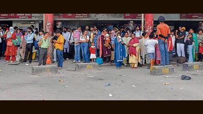 The stranded commuters at Ludhiana bus stand during the strike on Friday. (Manish/HT) The stranded commuters at Ludhiana bus stand during the strike on Friday. (Manish/HT)