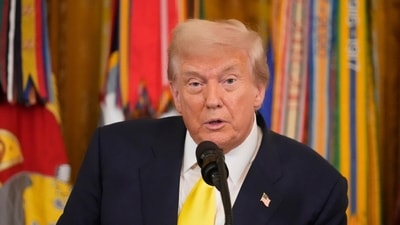President Donald Trump speaks at an event to mark National Purple Heart Day in the East Room of the White House on Thursday, August 7, 2025, in Washington. (AP) President Donald Trump speaks at an event to mark National Purple Heart Day in the East Room of the White House on Thursday, August 7, 2025, in Washington. (AP)
