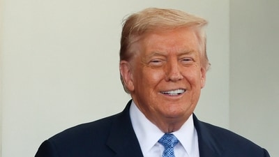 Donald Trump reacts next to Azerbaijan President Ilham Aliyev outside the White House in Washington, D.C. (REUTERS)