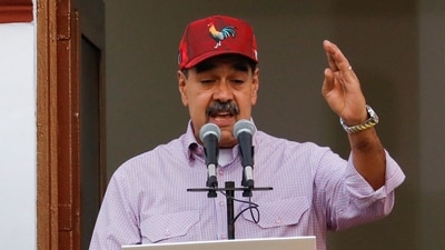 Venezuelan President Nicolas Maduro addresses supporters during a march marking the first anniversary of his victory in the disputed July 28 presidential election, in Caracas, Venezuela July 28, 2025. (REUTERS)