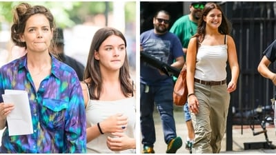 Katie Holmes with daughter Suri Holmes on the set in New York City. Katie Holmes with daughter Suri Holmes on the set in New York City.