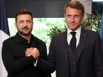 France's President Emmanuel Macron and Ukraine's President Volodymyr Zelenskiy in The Hague, Netherlands June 24, 2025.