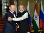 Prime Minister Narendra Modi receives Russian President Vladimir Putin for a meeting at Hyderabad House in New Delhi.