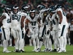 The Philadelphia Eagles defense huddles during the second half against the Cincinnati Bengals The Philadelphia Eagles defense huddles during the second half against the Cincinnati Bengals