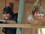 Amitabh Bachchan and Dharmendra played Jai and Veeru, respectively, in Sholay. Amitabh Bachchan and Dharmendra played Jai and Veeru, respectively, in Sholay.