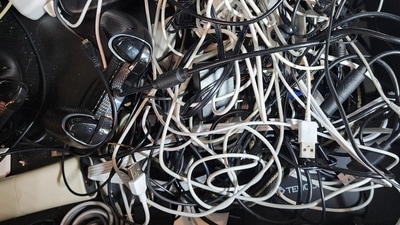 An optical illusion challenged people to find a snake camouflaged in a messy drawer full of cables. (Reddit/conflictedlizard-111) An optical illusion challenged people to find a snake camouflaged in a messy drawer full of cables. (Reddit/conflictedlizard-111)